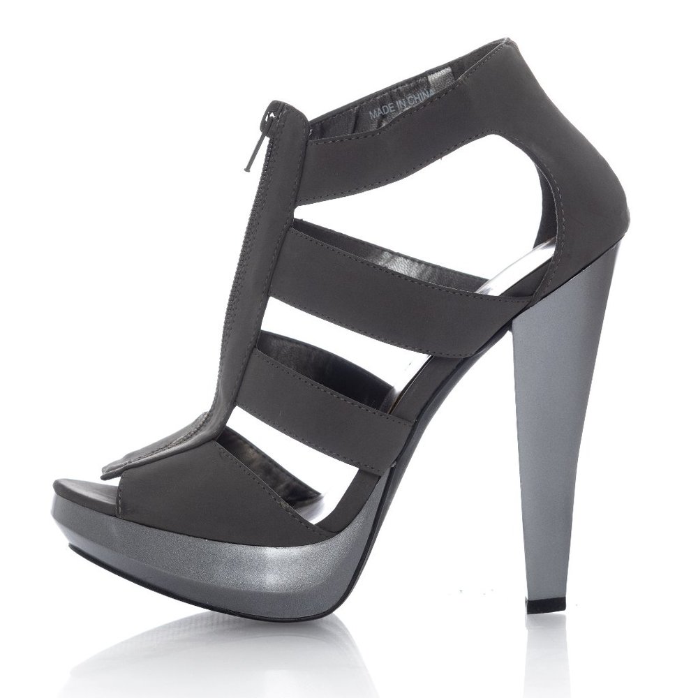 Twenty One (Forever 21) Gray Caged Platform Zip Up Heel Sandals